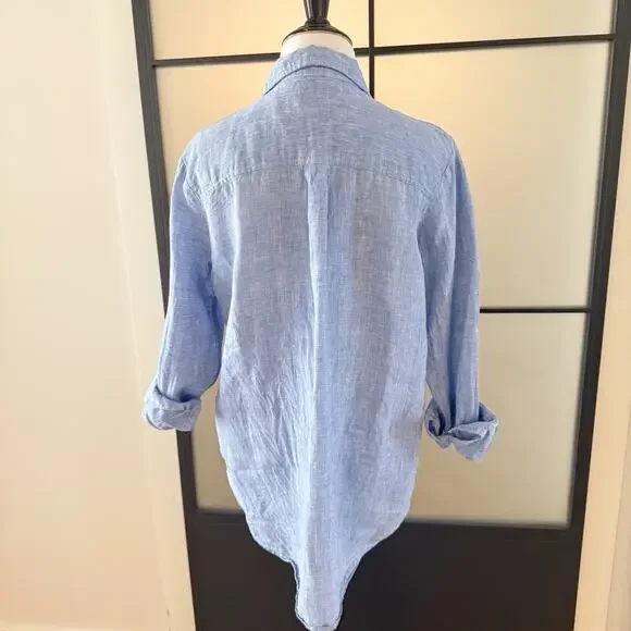 Gap Boyfriend Oversized 100% Linen Blouse Top Women’s Small Blue - Picture 4 of 15
